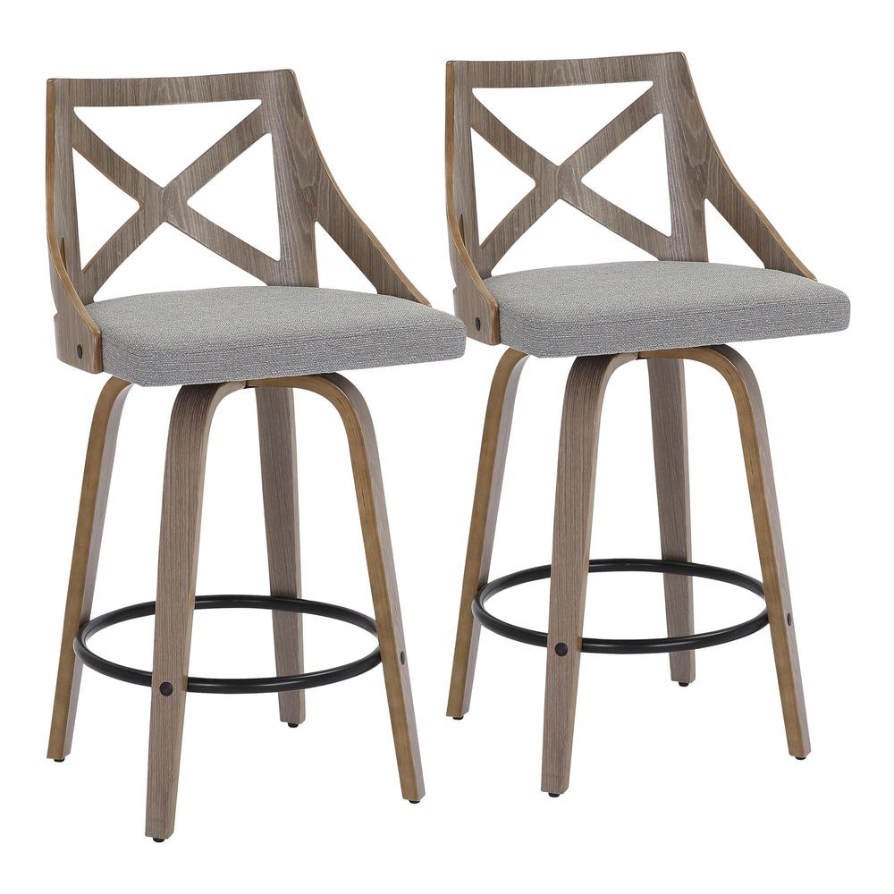 Light Grey Wood, Grey Fabric Charlotte Counter Stool - Set of 2. Picture 1