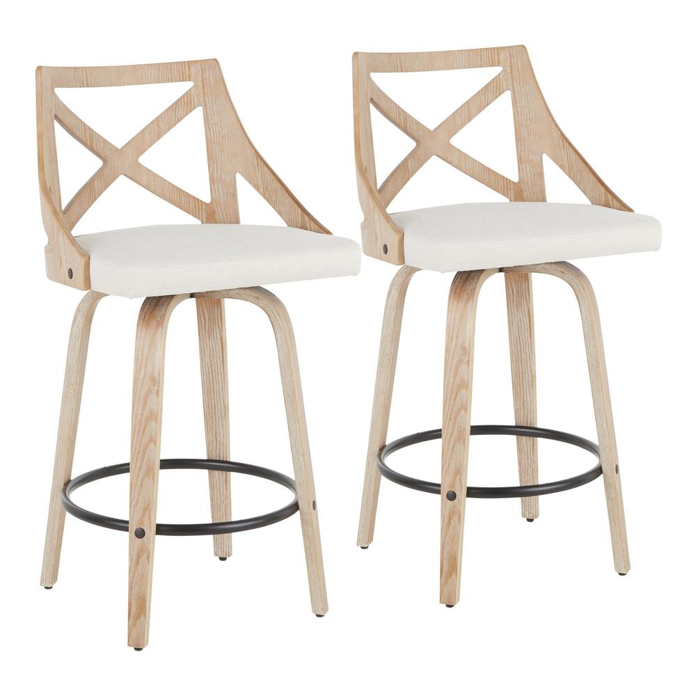 White Charlotte 26" Fixed Height Counter Stool - Set of 2. Picture 1