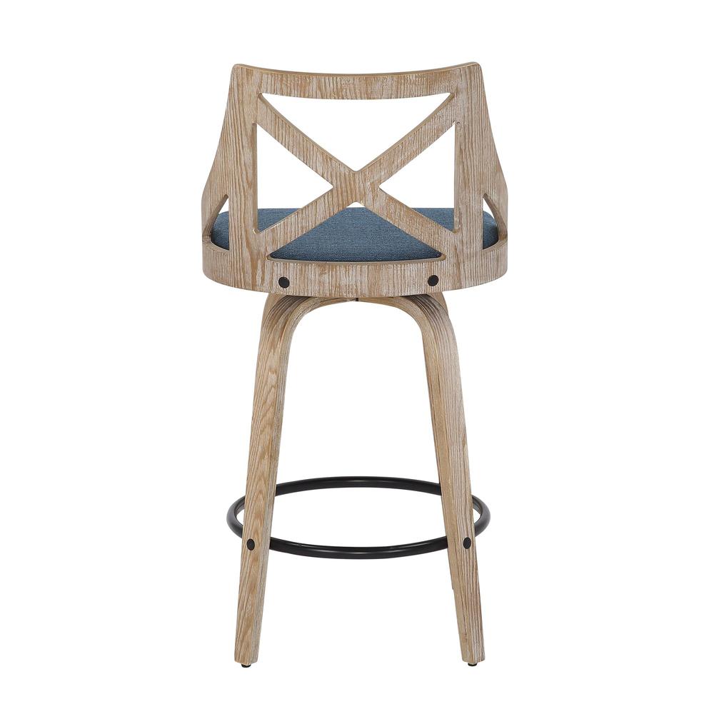 White Washed Wood, Blue Fabric Charlotte Counter Stool - Set of 2. Picture 5