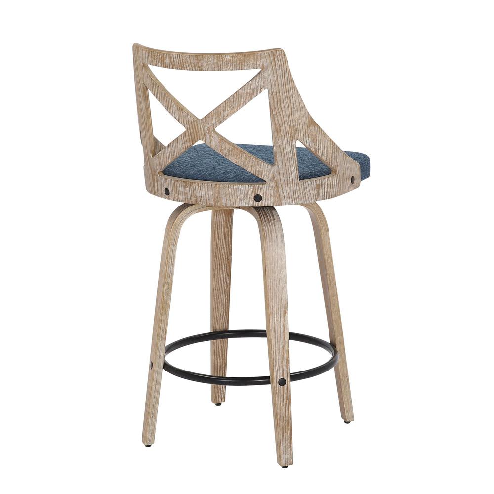 White Washed Wood, Blue Fabric Charlotte Counter Stool - Set of 2. Picture 4