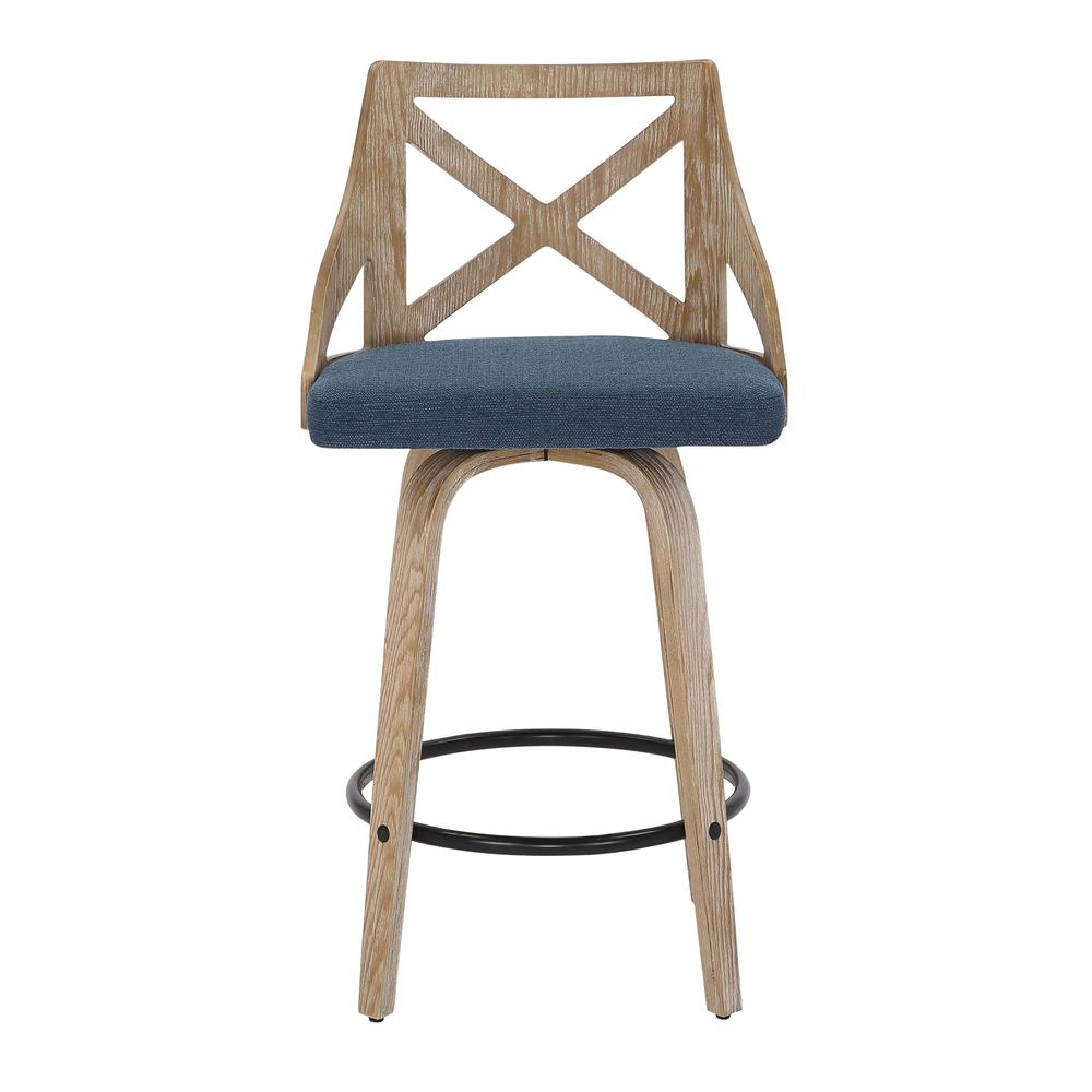 White Washed Wood, Blue Fabric Charlotte Counter Stool - Set of 2. Picture 6