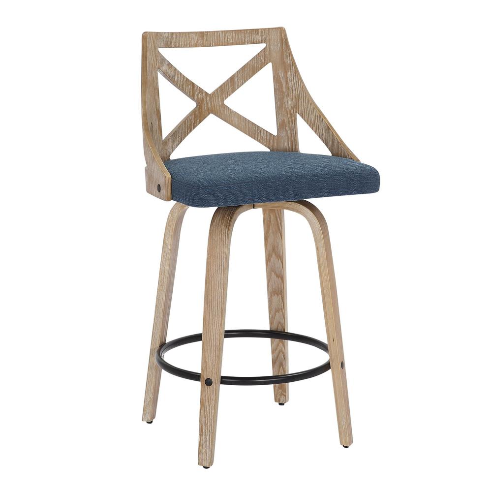 White Washed Wood, Blue Fabric Charlotte Counter Stool - Set of 2. Picture 2