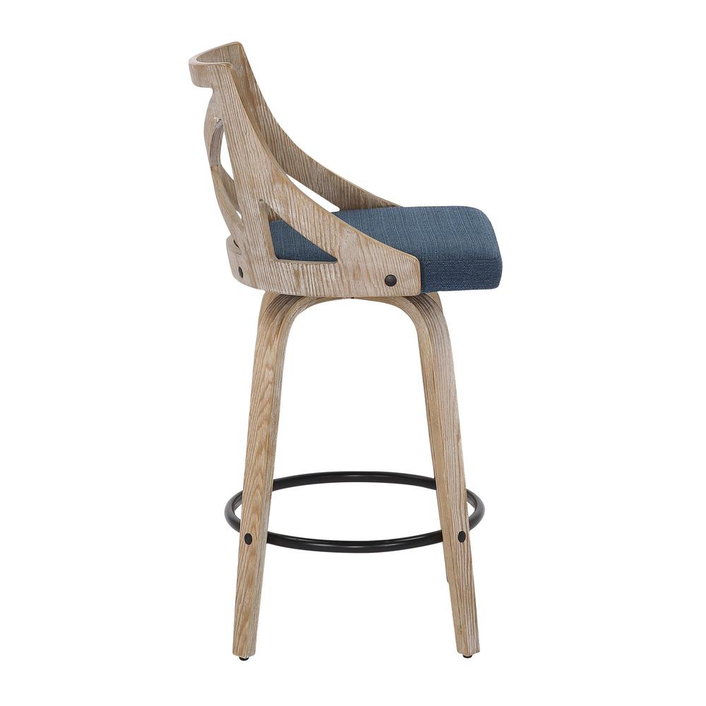 White Washed Wood, Blue Fabric Charlotte Counter Stool - Set of 2. Picture 3