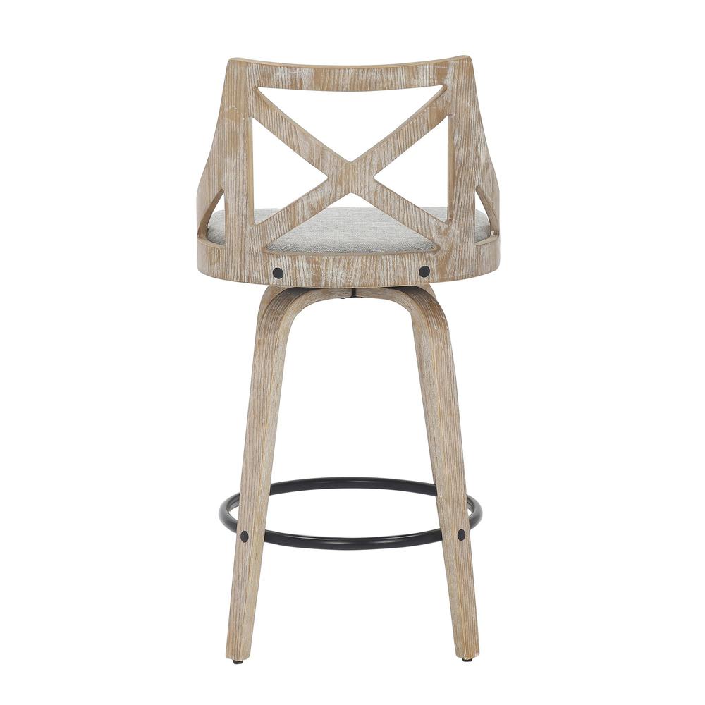 White Washed Wood, Light Grey Fabric Charlotte Counter Stool - Set of 2. Picture 5