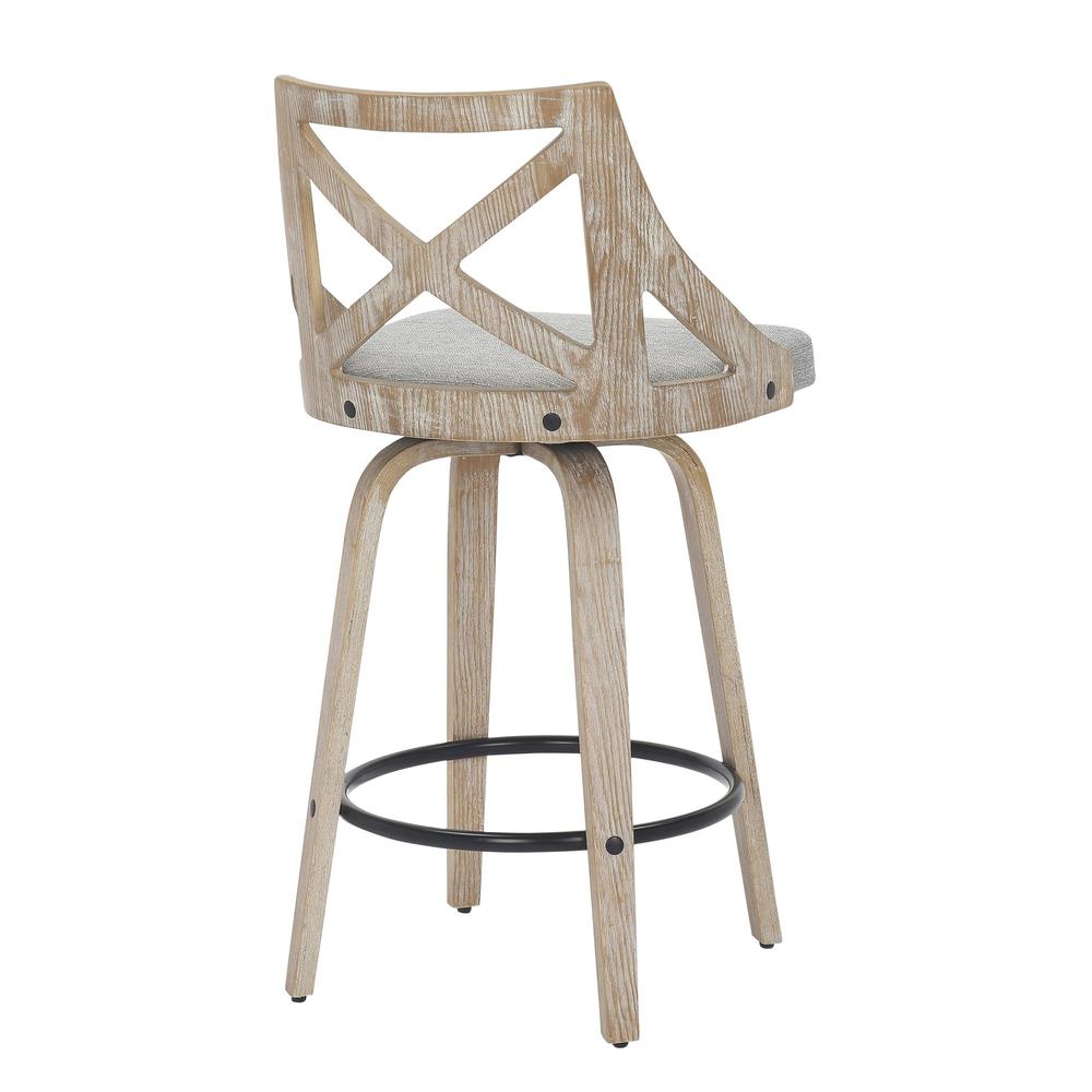 White Washed Wood, Light Grey Fabric Charlotte Counter Stool - Set of 2. Picture 4