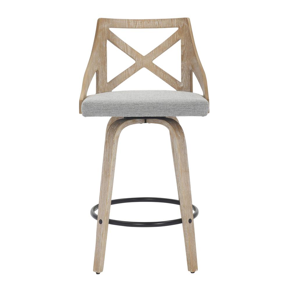 White Washed Wood, Light Grey Fabric Charlotte Counter Stool - Set of 2. Picture 6