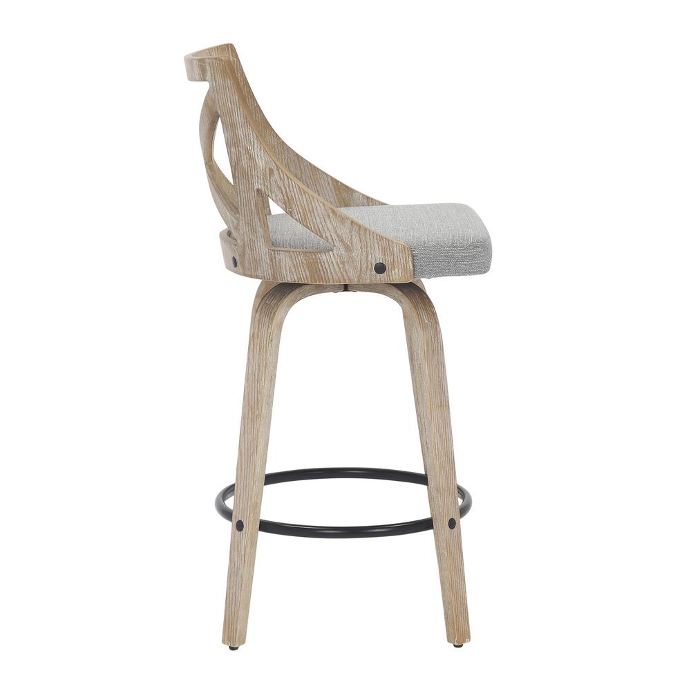 White Washed Wood, Light Grey Fabric Charlotte Counter Stool - Set of 2. Picture 3