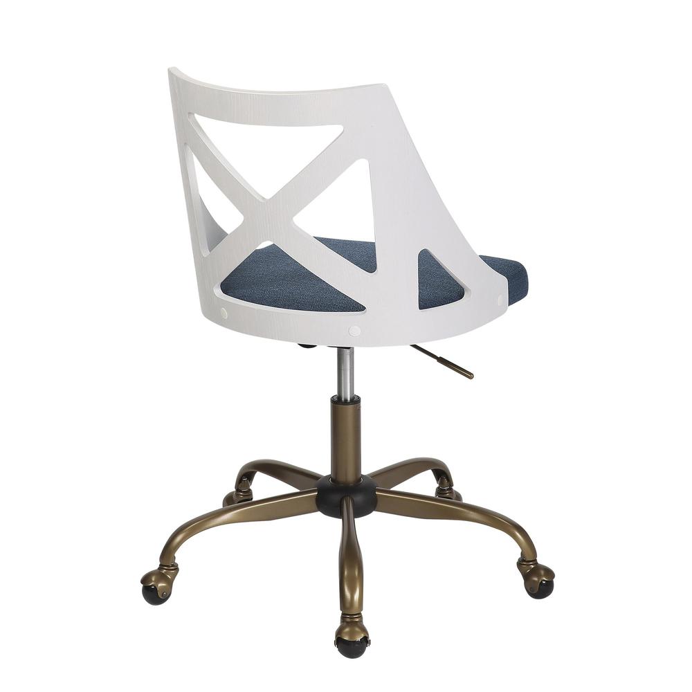 Antique Copper Metal, White Textured Wood, Blue Fabric Charlotte Task Chair. Picture 3