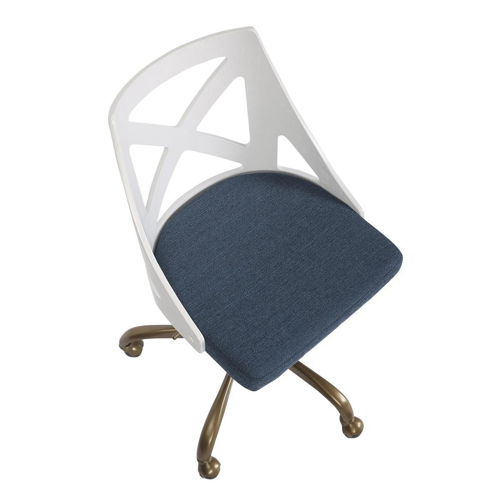 Antique Copper Metal, White Textured Wood, Blue Fabric Charlotte Task Chair. Picture 6