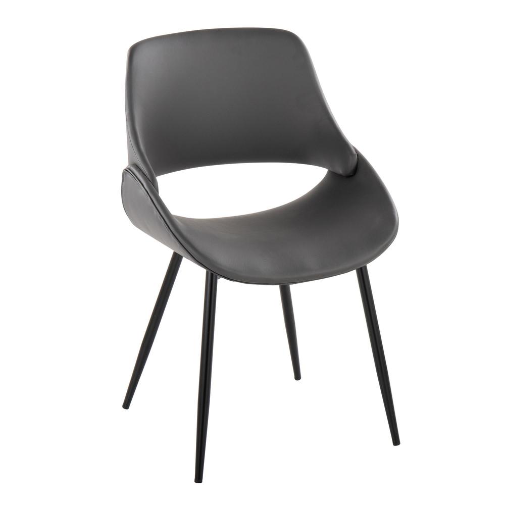 Black Metal, Grey PU Fabrico Chair - Set of 2. Picture 2