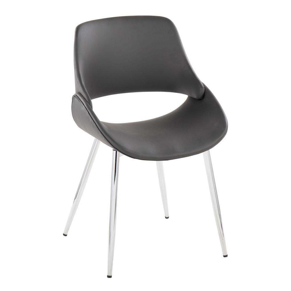 Chrome Metal, Grey PU Fabrico Chair - Set of 2. Picture 2