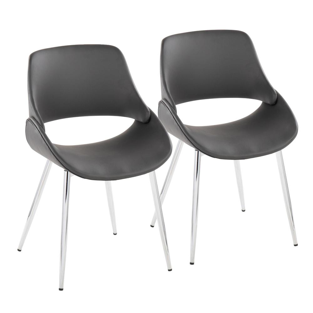 Chrome Metal, Grey PU Fabrico Chair - Set of 2. Picture 1