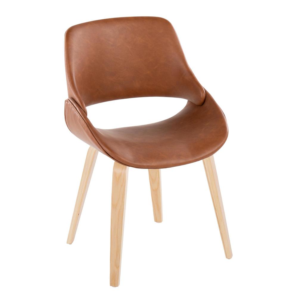 Natural Wood, Camel PU Fabrico Chair - Set of 2. Picture 2
