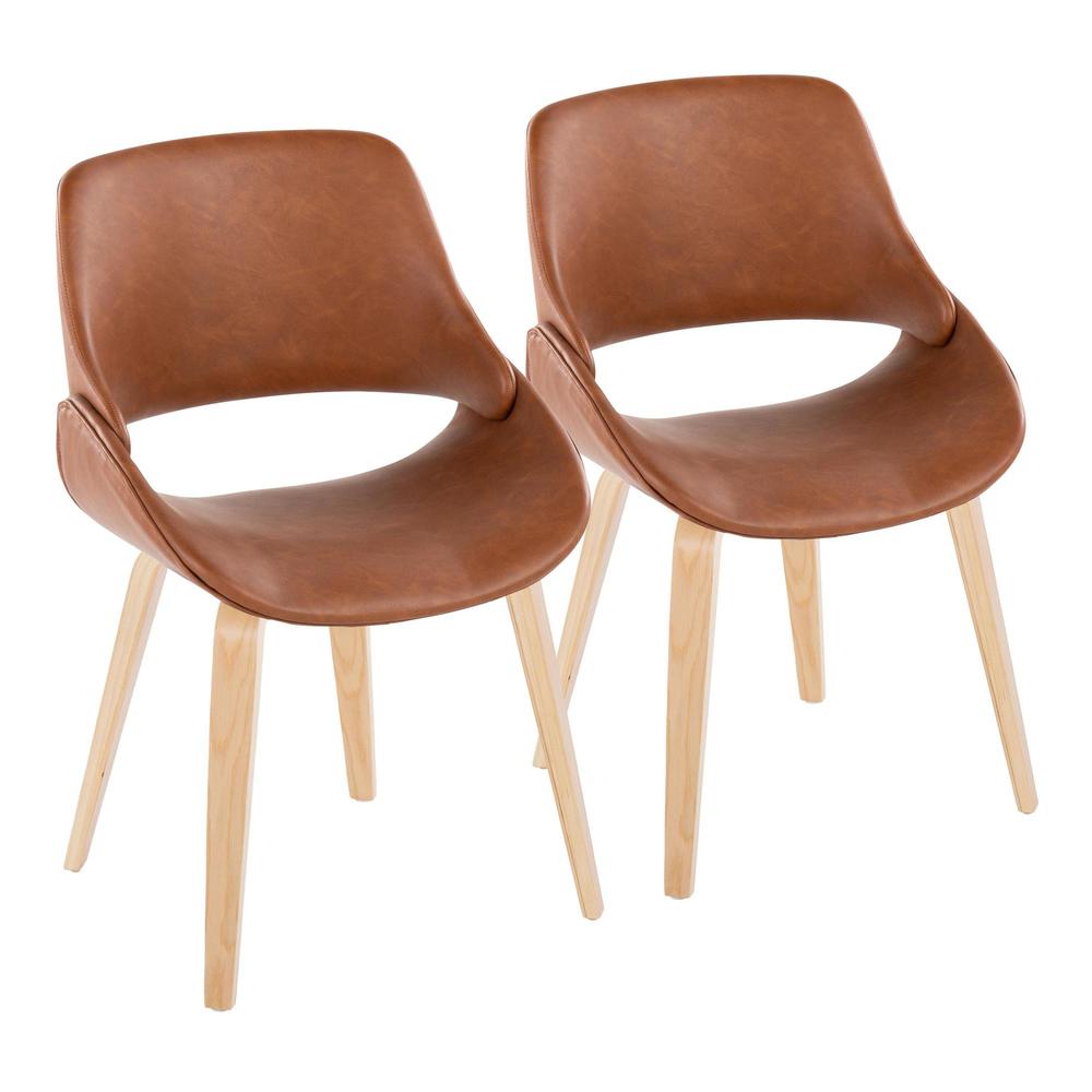 Natural Wood, Camel PU Fabrico Chair - Set of 2. Picture 1