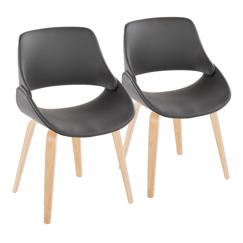 Natural Wood, Grey PU Fabrico Chair - Set of 2. Picture 1