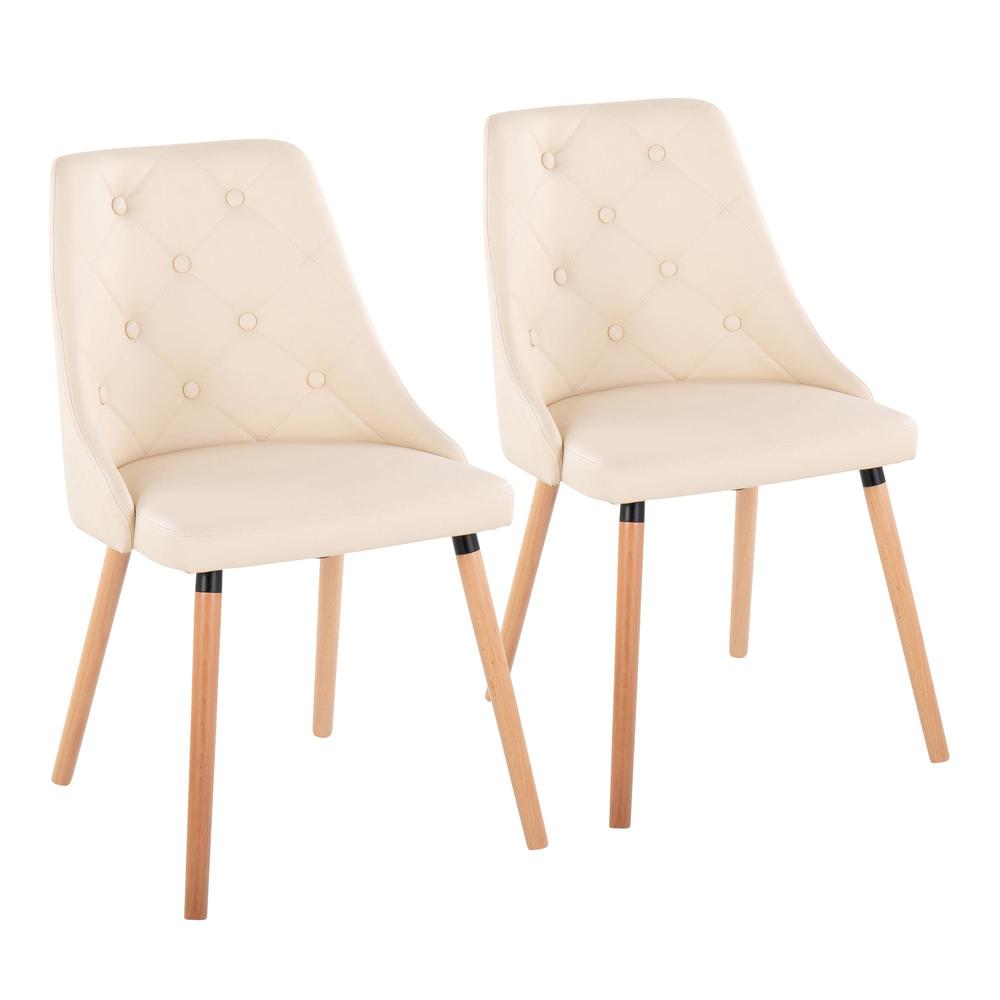 Natural Wood, Cream PU Giovanni Chair - Set of 2. Picture 1