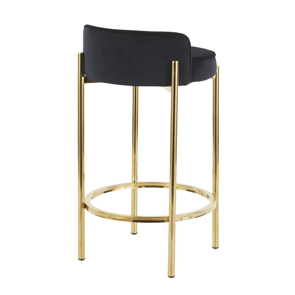 Gold Metal, Black Velvet Chloe Counter Stool - Set of 2. Picture 4