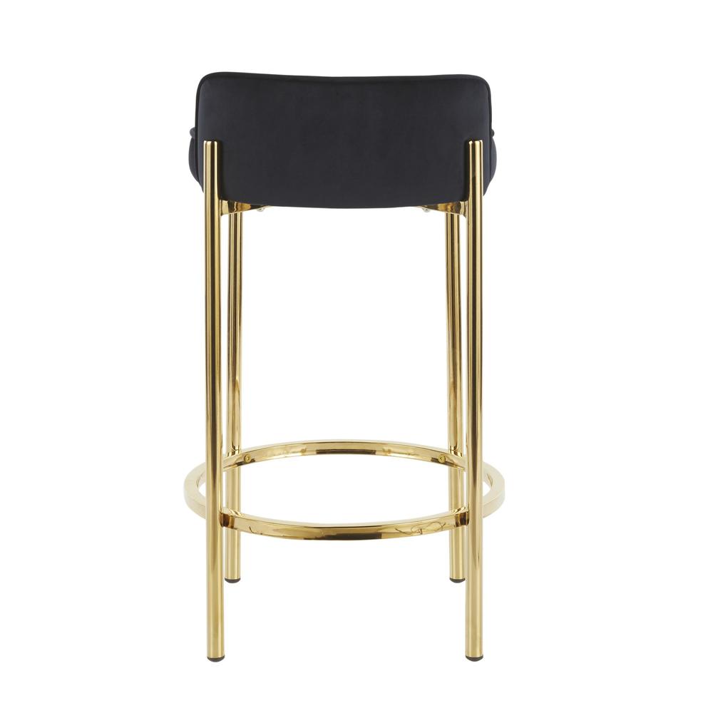Gold Metal, Black Velvet Chloe Counter Stool - Set of 2. Picture 5