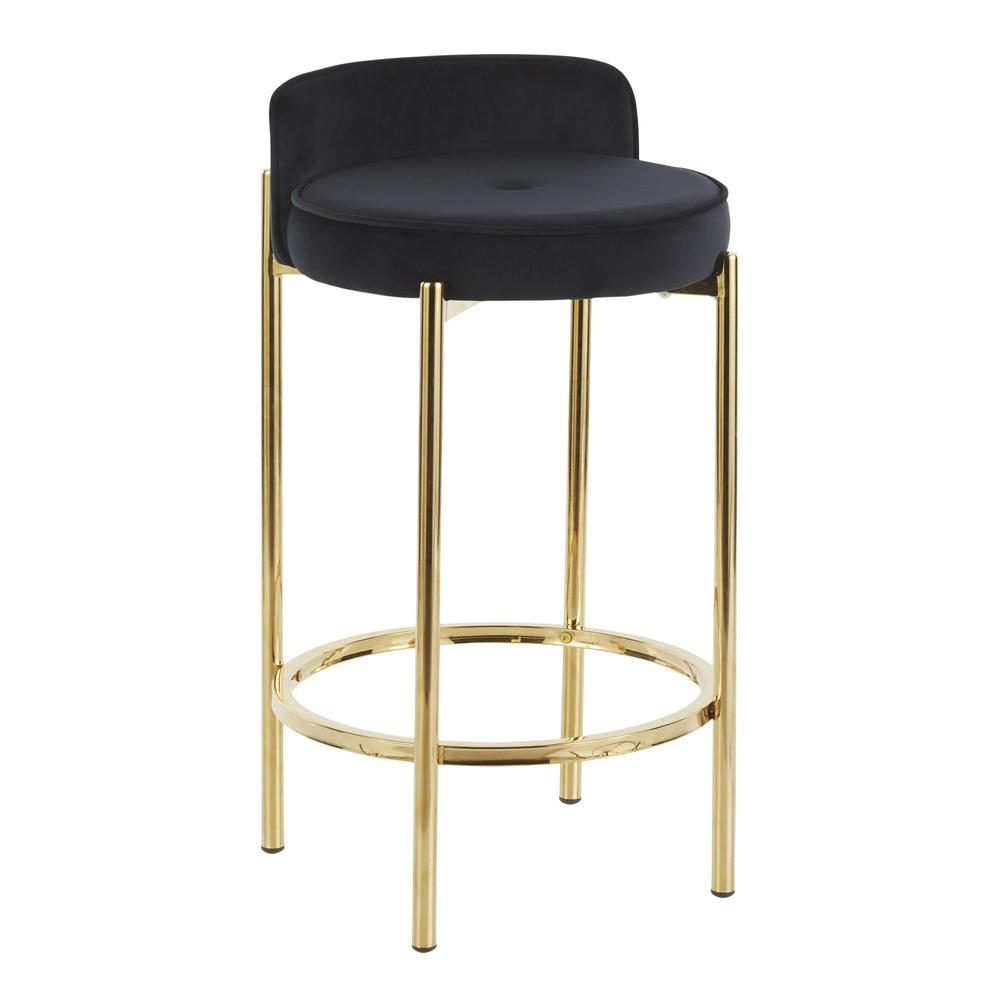 Gold Metal, Black Velvet Chloe Counter Stool - Set of 2. Picture 2
