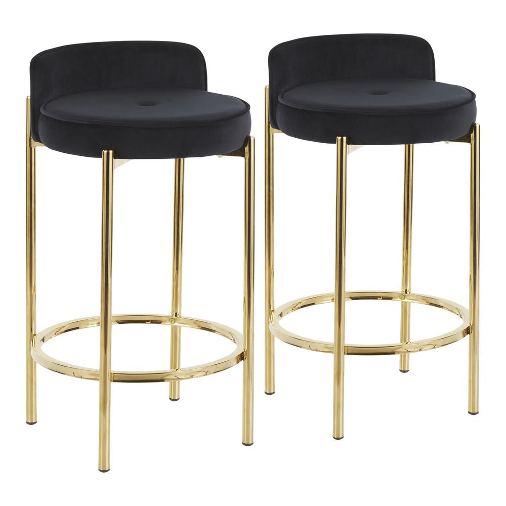 Gold Metal, Black Velvet Chloe Counter Stool - Set of 2. Picture 1