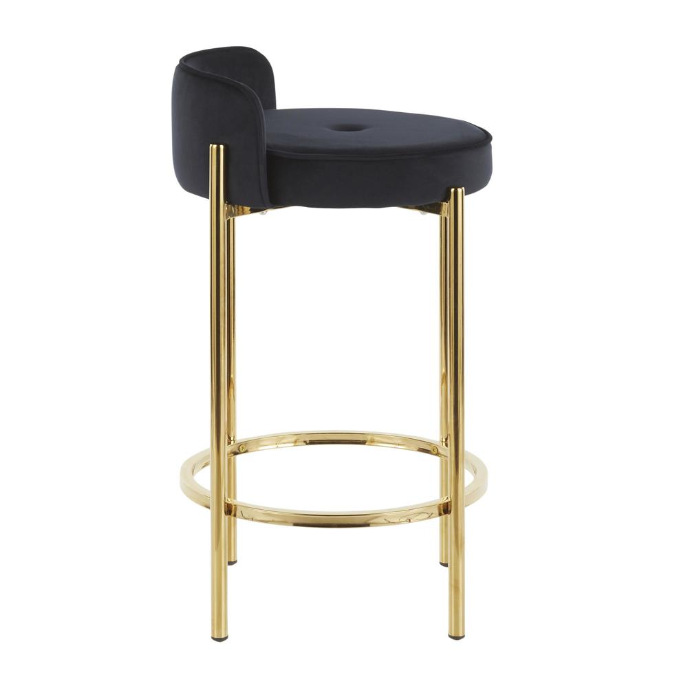 Gold Metal, Black Velvet Chloe Counter Stool - Set of 2. Picture 3
