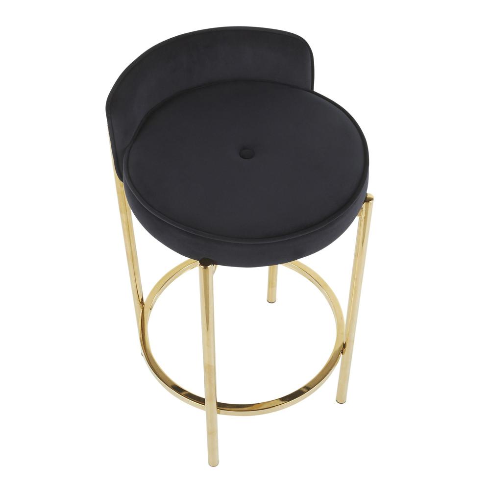 Gold Metal, Black Velvet Chloe Counter Stool - Set of 2. Picture 7