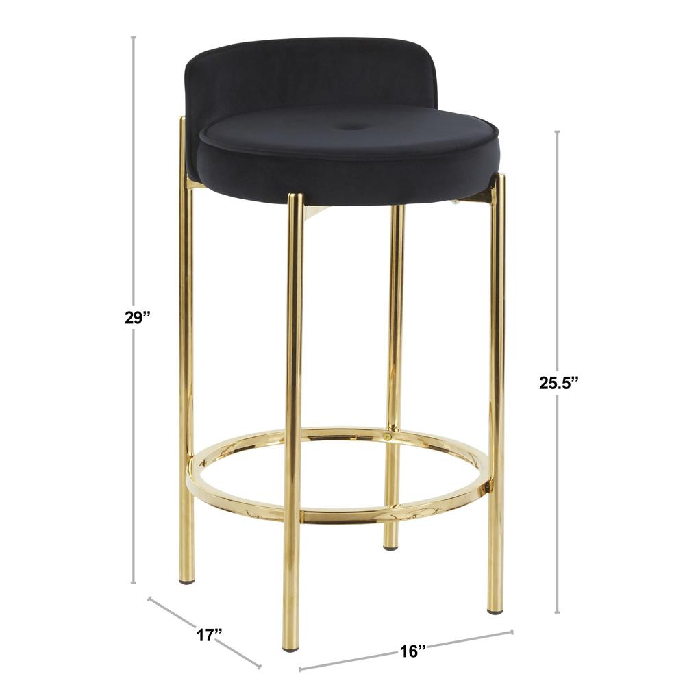 Gold Metal, Black Velvet Chloe Counter Stool - Set of 2. Picture 8