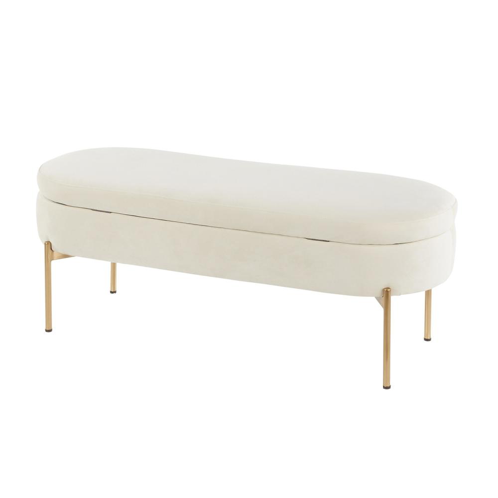 Gold Metal, Cream Velvet Chloe Storage Bench. Picture 4