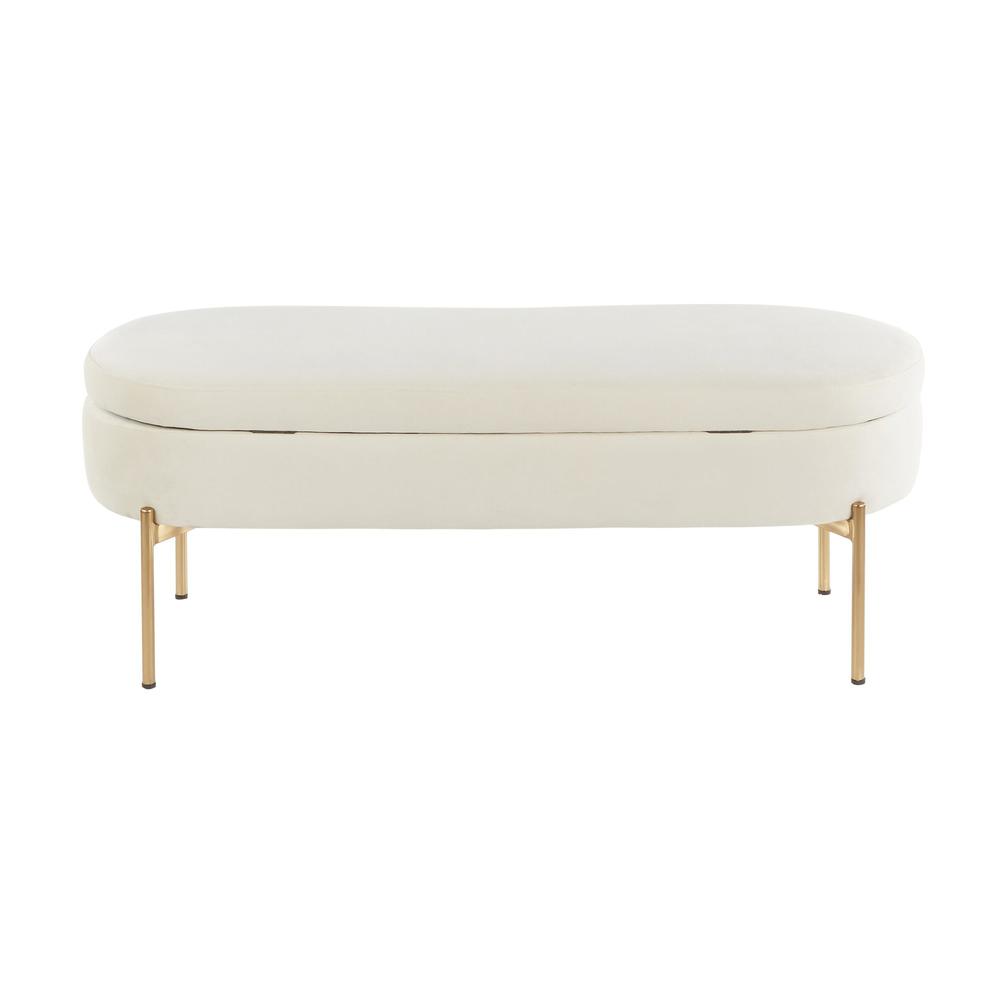 Gold Metal, Cream Velvet Chloe Storage Bench. Picture 5