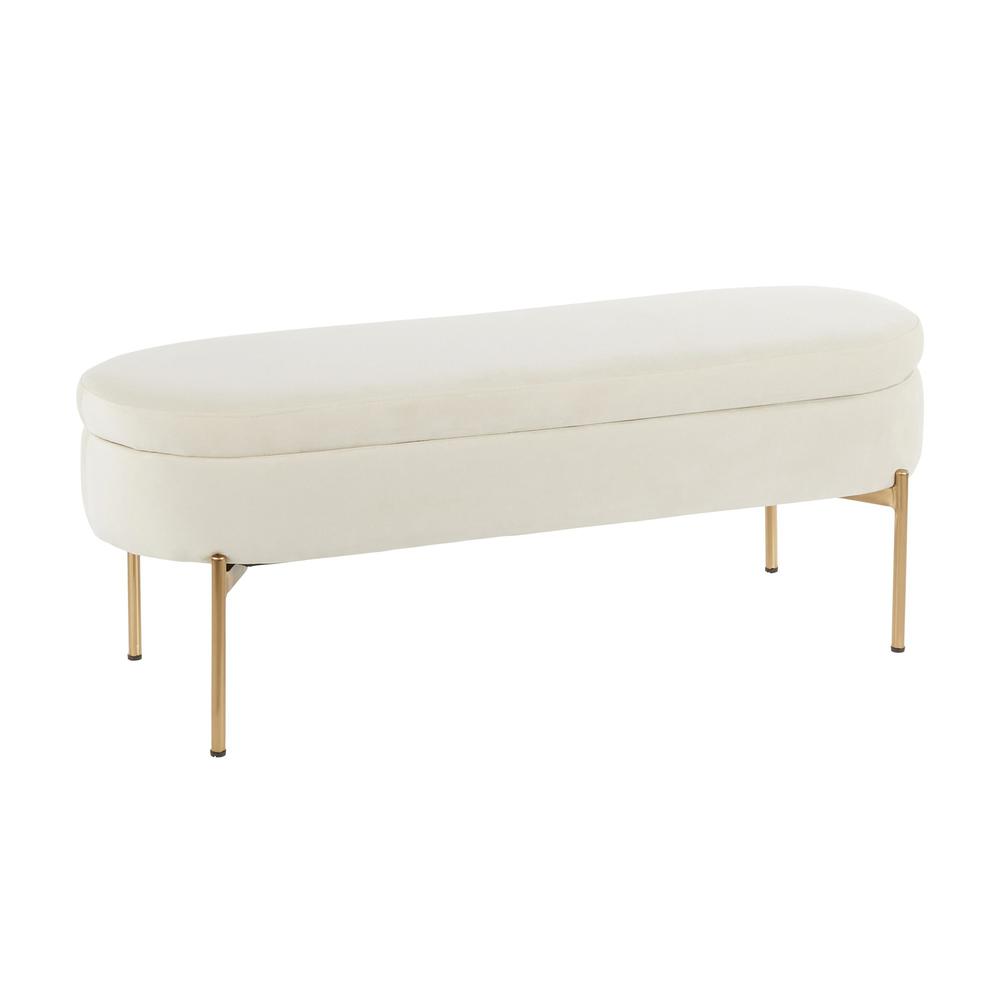 Gold Metal, Cream Velvet Chloe Storage Bench. Picture 1