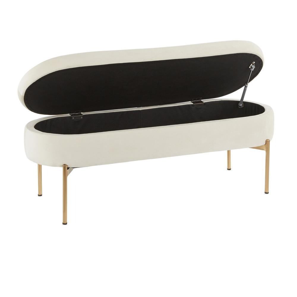 Gold Metal, Cream Velvet Chloe Storage Bench. Picture 2