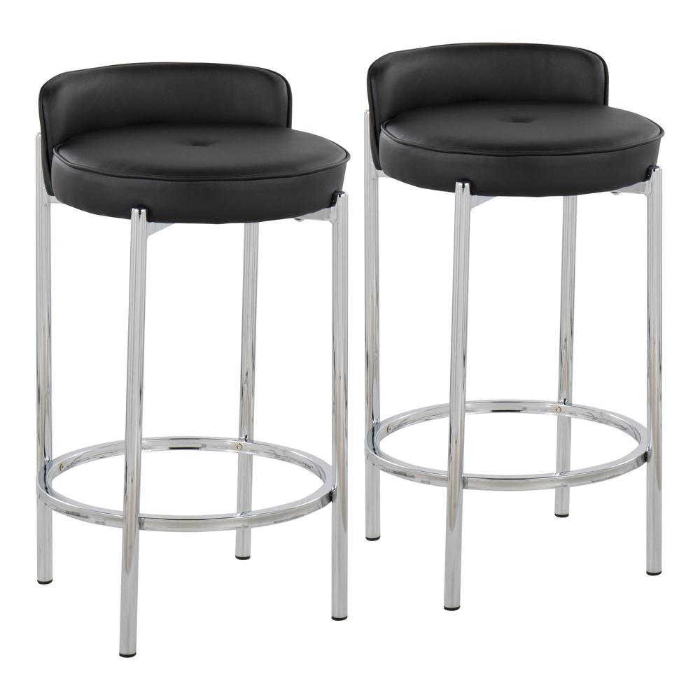 Chrome, Black PU Chloe Counter Stool - Set of 2. Picture 1