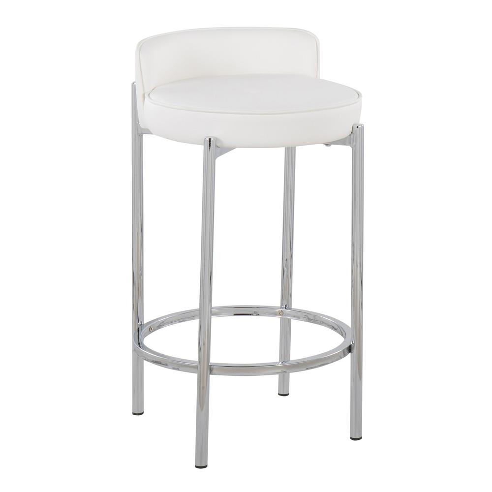 Chrome, White PU Chloe Counter Stool - Set of 2. Picture 2