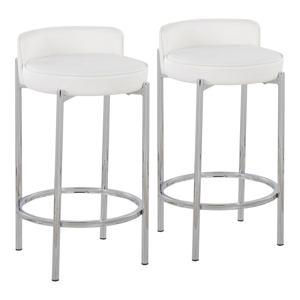 Chrome, White PU Chloe Counter Stool - Set of 2. Picture 1