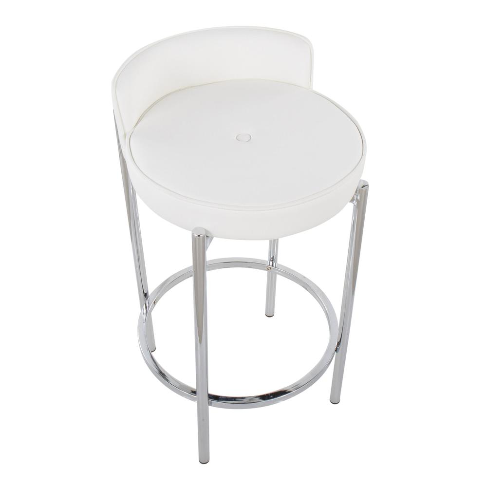 Chrome, White PU Chloe Counter Stool - Set of 2. Picture 7