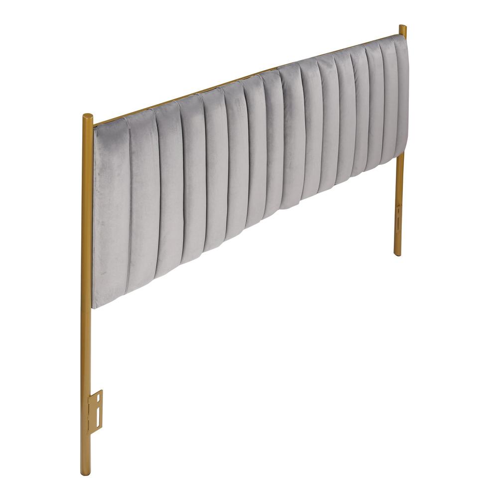 Gold Steel, Grey Velvet Chloe Headboard. Picture 6