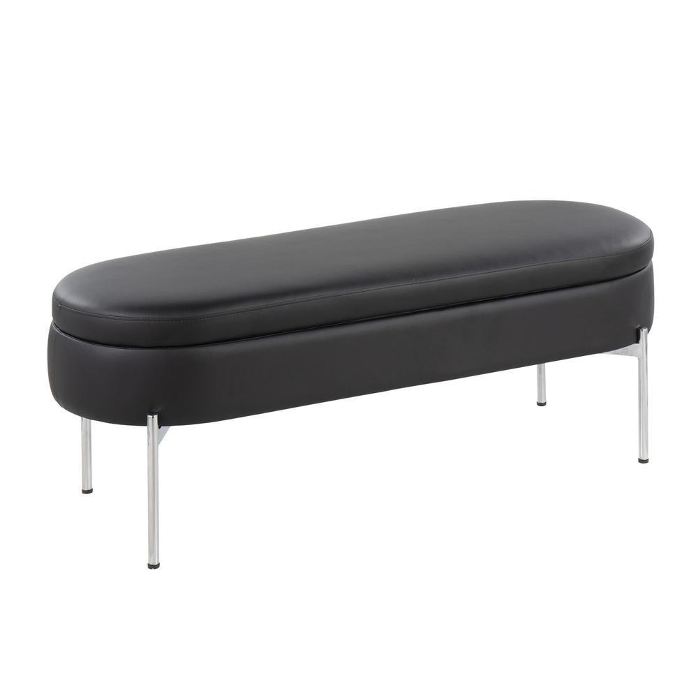Chrome, Black PU Chloe Storage Bench. Picture 1