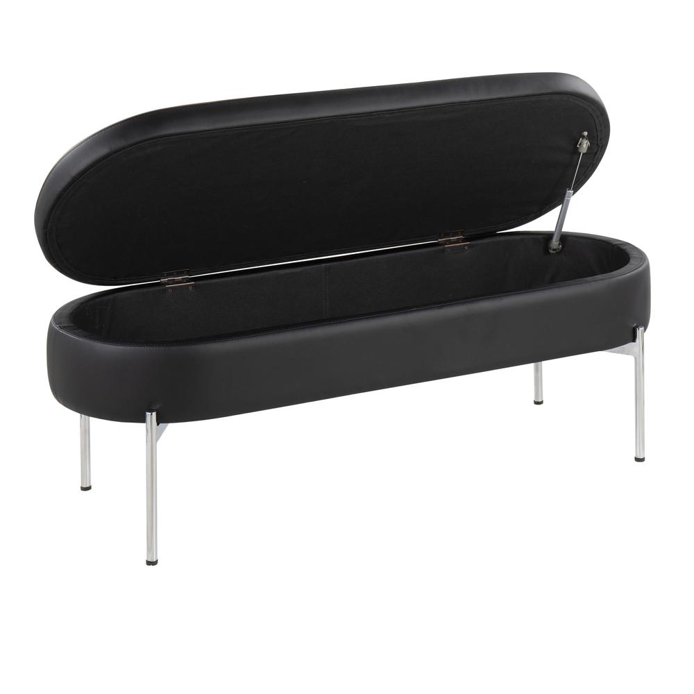 Chrome, Black PU Chloe Storage Bench. Picture 2