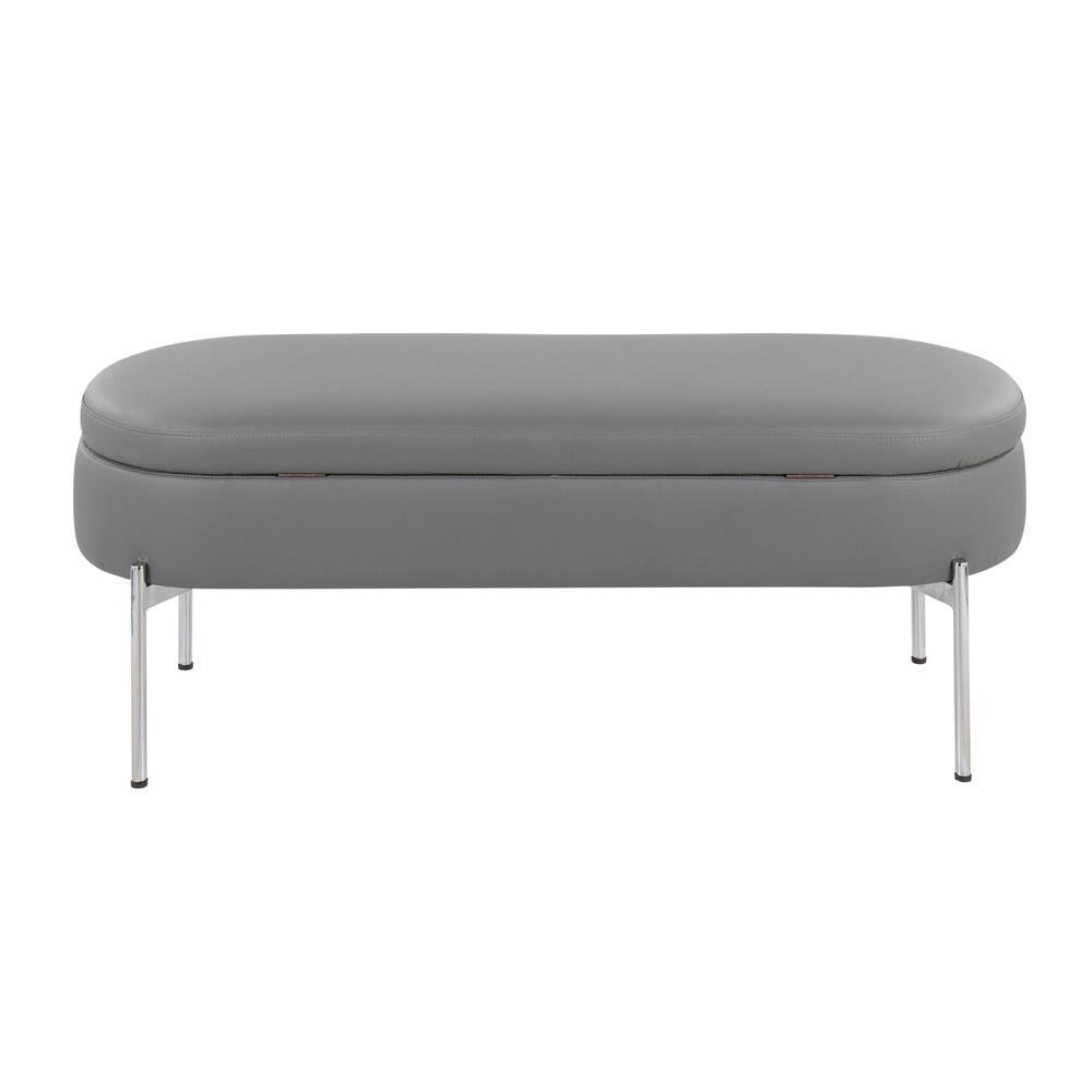 Chrome, Grey PU Chloe Storage Bench. Picture 5