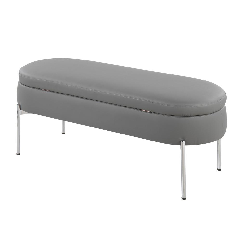 Chrome, Grey PU Chloe Storage Bench. Picture 4
