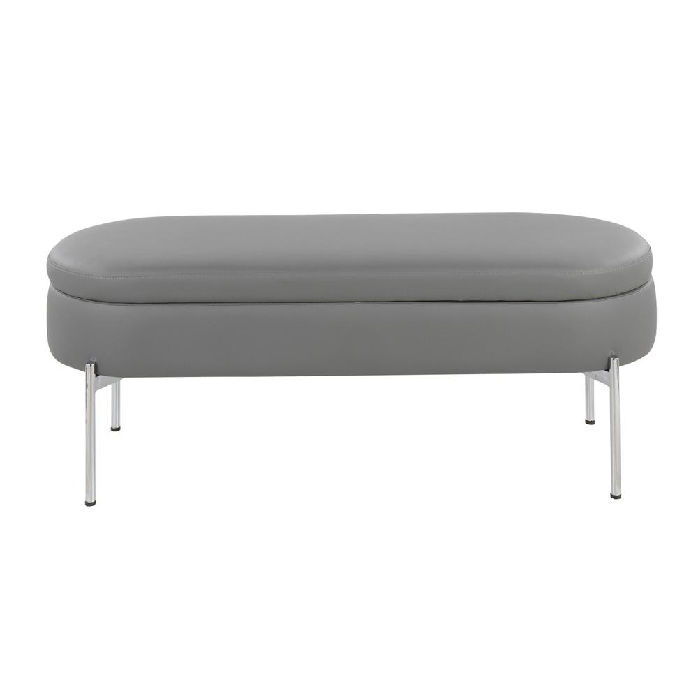 Chrome, Grey PU Chloe Storage Bench. Picture 6