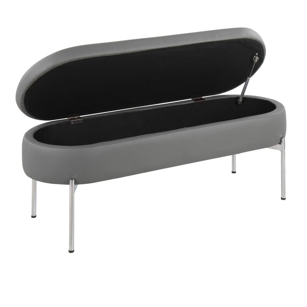 Chrome, Grey PU Chloe Storage Bench. Picture 2