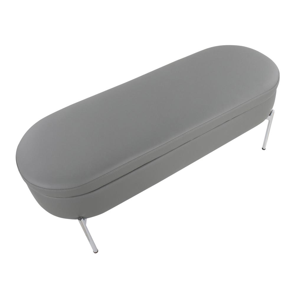 Chrome, Grey PU Chloe Storage Bench. Picture 7