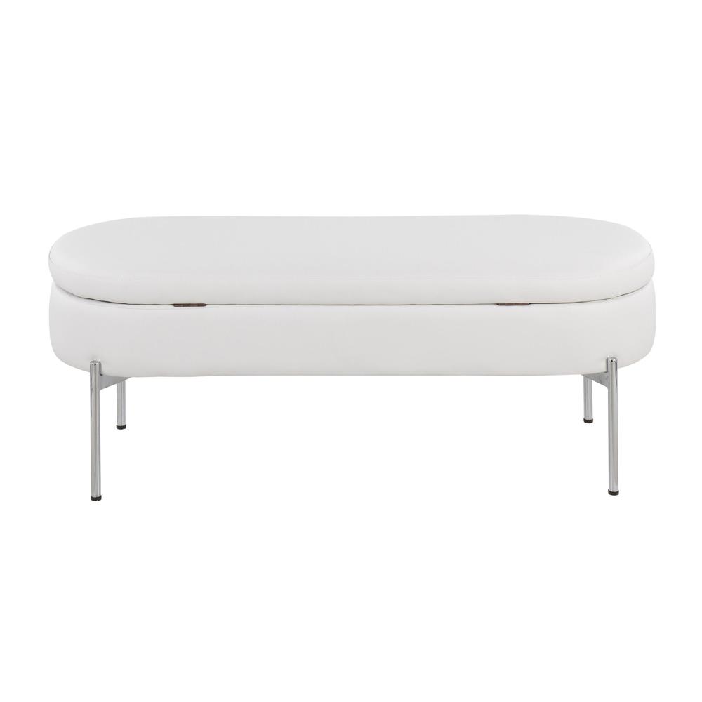 Chrome, White PU Chloe Storage Bench. Picture 5