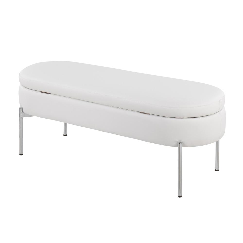 Chrome, White PU Chloe Storage Bench. Picture 4