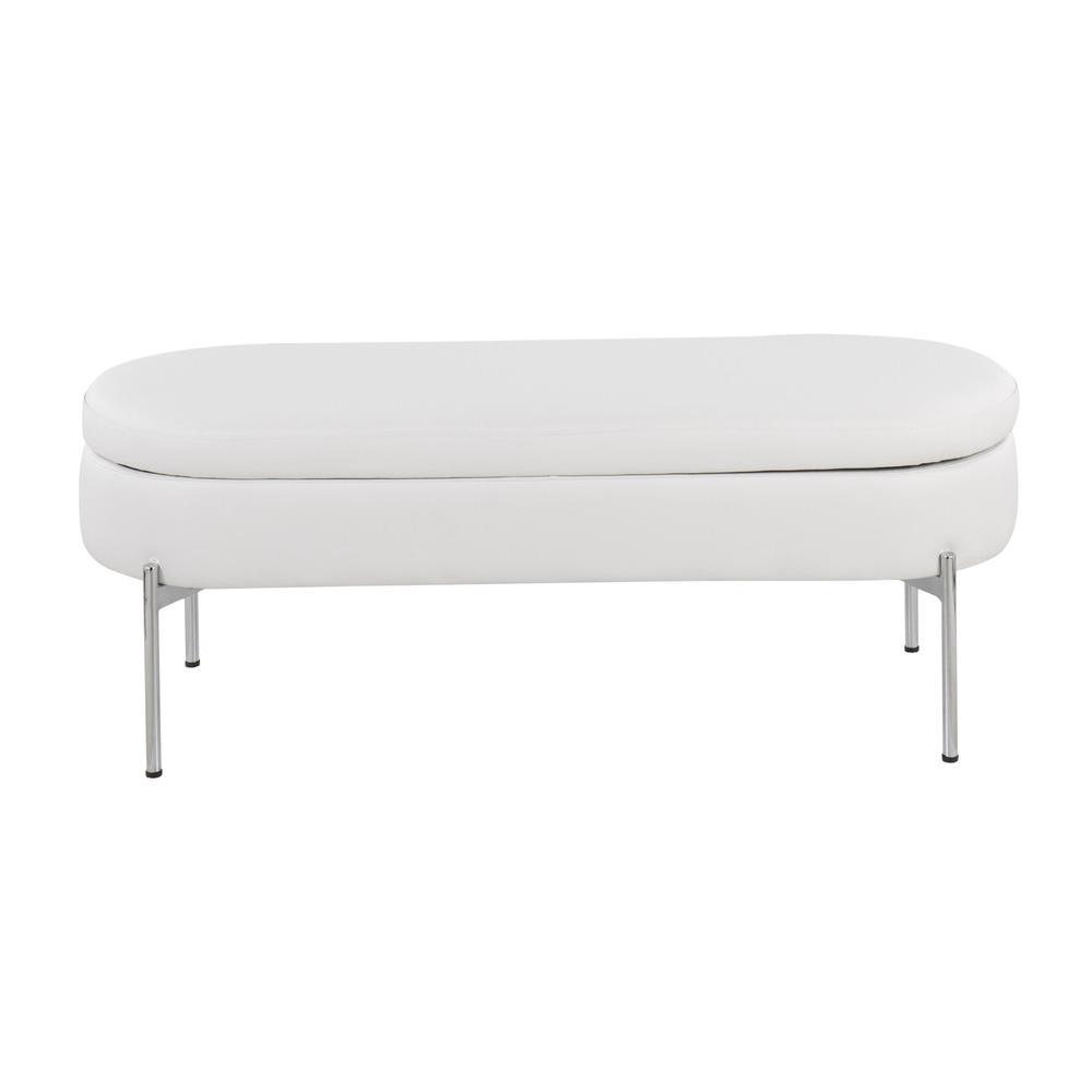 Chrome, White PU Chloe Storage Bench. Picture 6