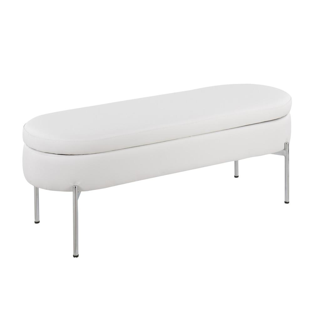 Chrome, White PU Chloe Storage Bench. Picture 1