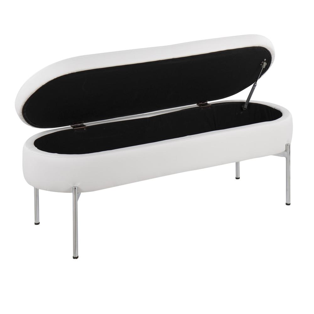 Chrome, White PU Chloe Storage Bench. Picture 2