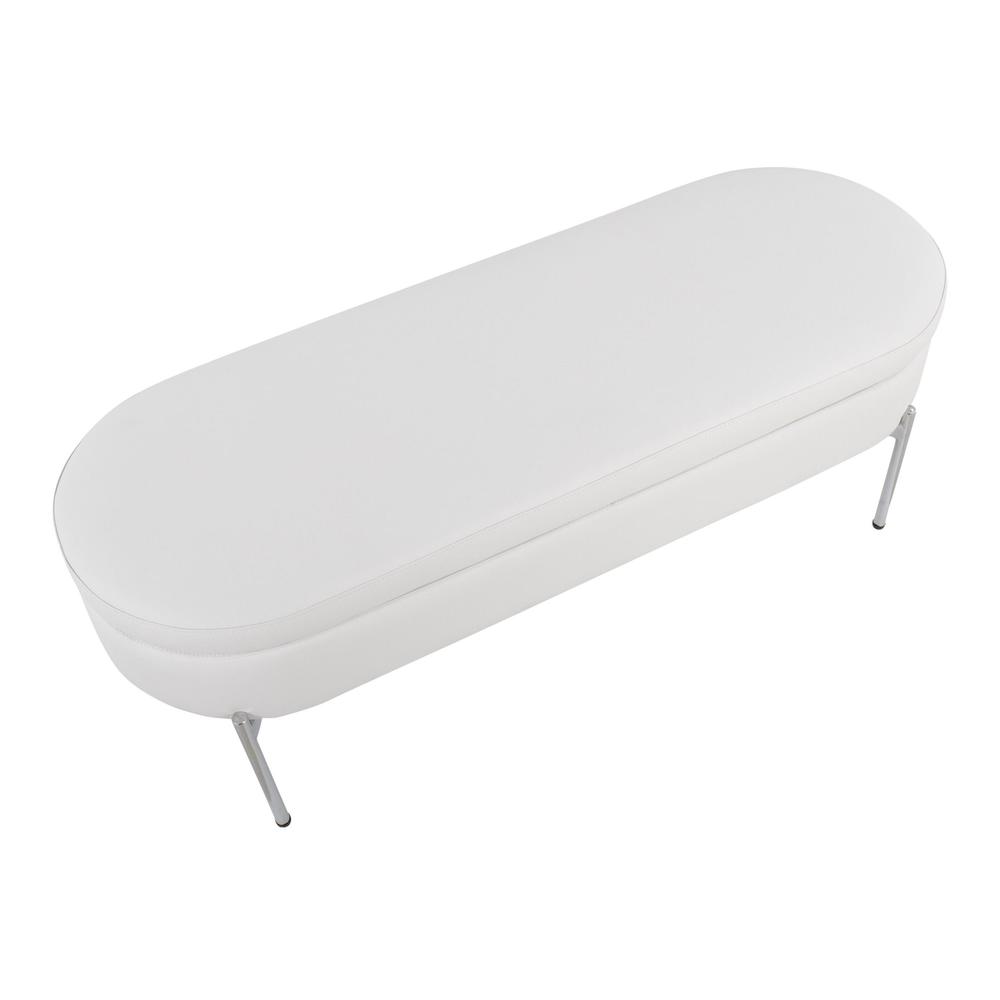 Chrome, White PU Chloe Storage Bench. Picture 7