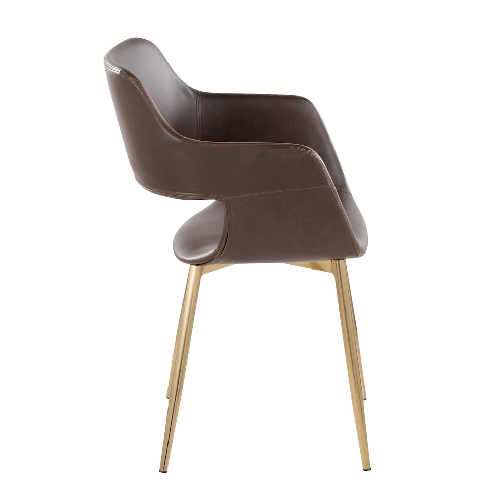 Margarite Dining Chair - Set of 2 in Gold Metal, Espresso PU color. Picture 3
